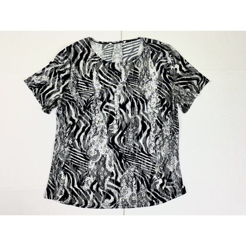 Women XXL Crew Neck Short Sleeve T-Shirt Tunic Tops Blouse Tee Metal Print